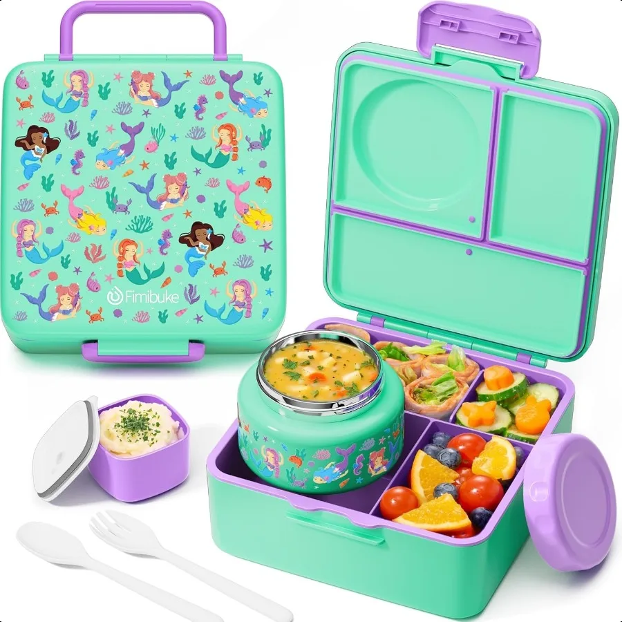 

Bento Box for Adult with Thermos 34 Compartment 60OZ Toddler Lunch Box Container with Leakproof 8OZ Insulated Food Jar Sauce Ja