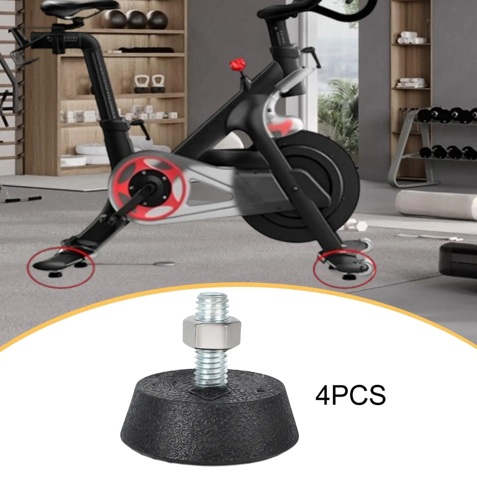4Pcs Exercise Bike Support Foot Pad Noise Reduction Upgraded Rubber Exercise Accessorie Bike Foot Pads Stabilizer Feet 3/8 in
