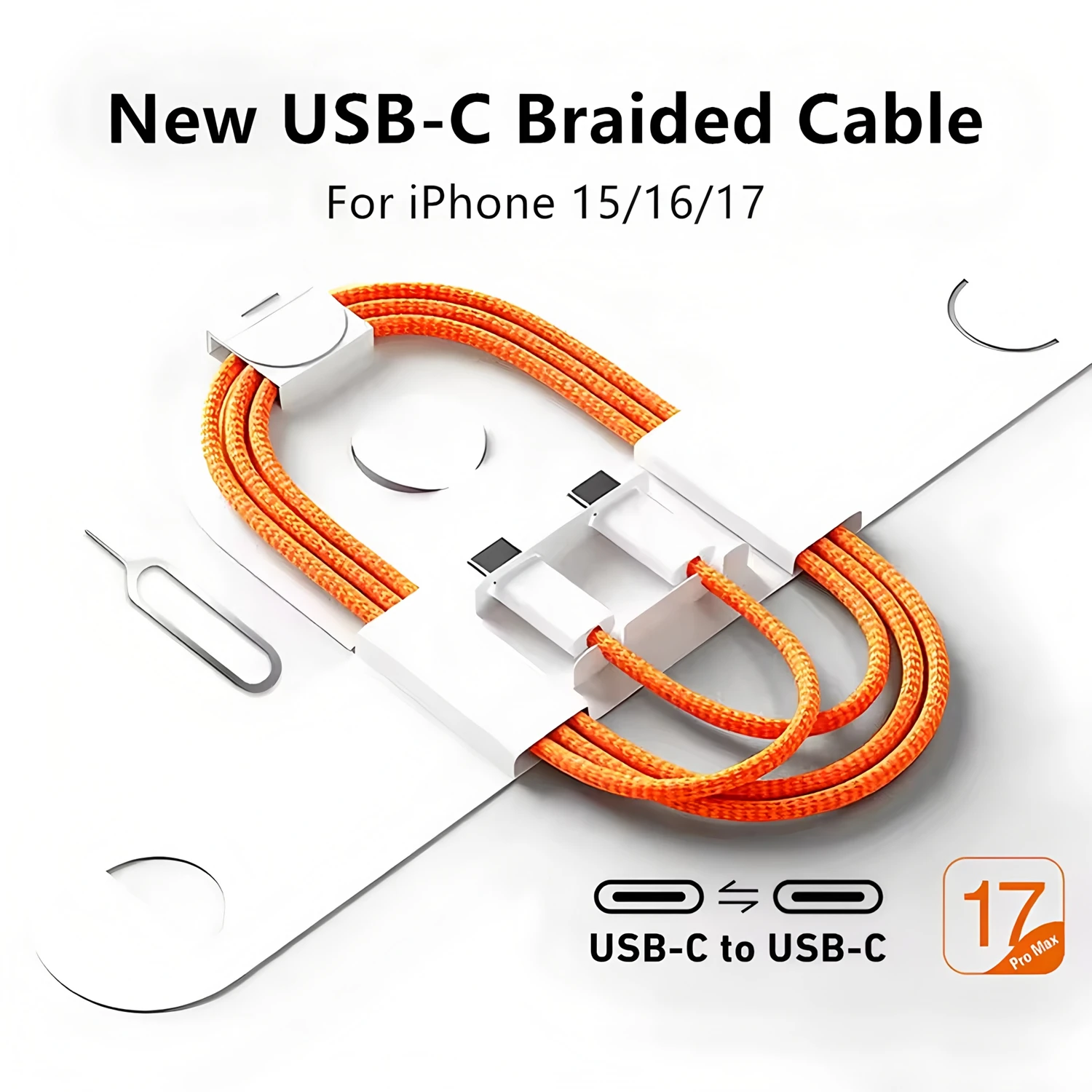 PD 60W USB-C to USB-C Fast Charging Cable For iPhone 15 16 17 Pro Max Samsung Moto Xiaomi Redmi Type-C Braided Cable 1m With Box