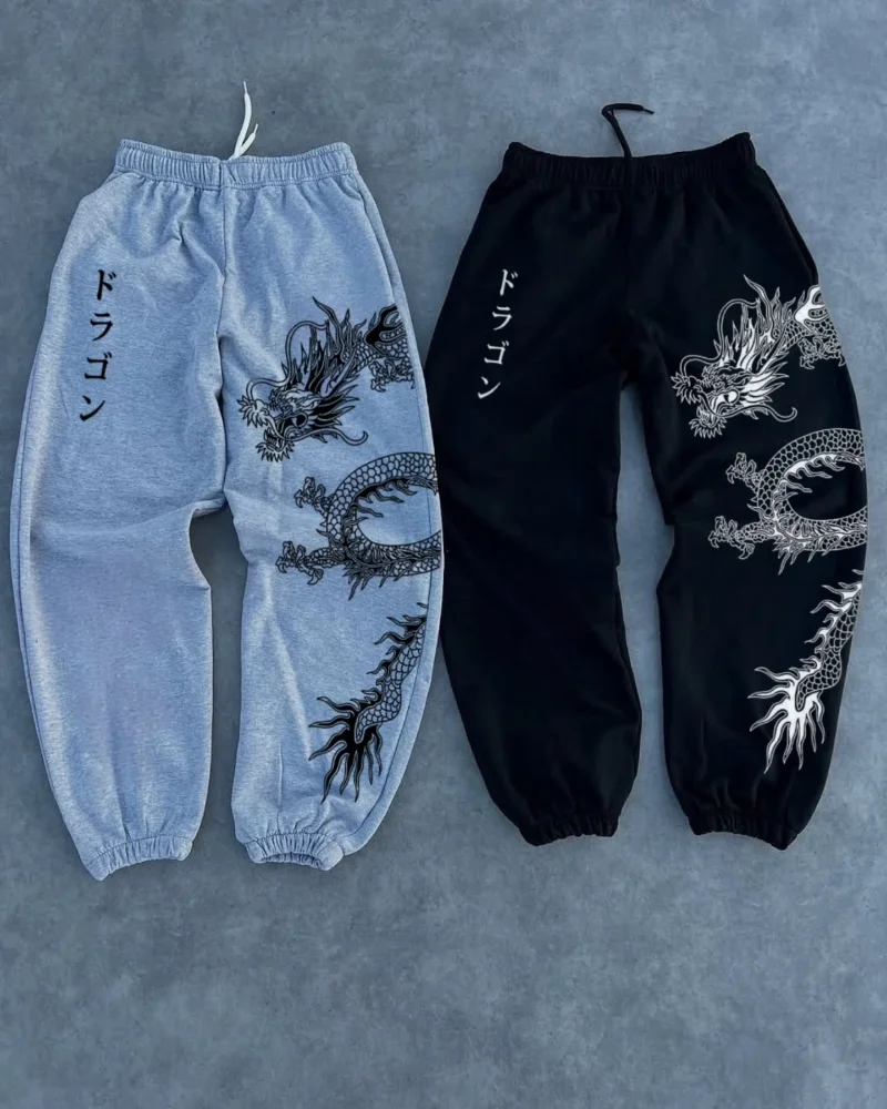 

Y2k модные уличные мужские брюки в стиле ретро, новинка 2025 года, брюки с буквенным принтом дракона, свободные модные спортивные брюки в стиле Харадзюку для женщин