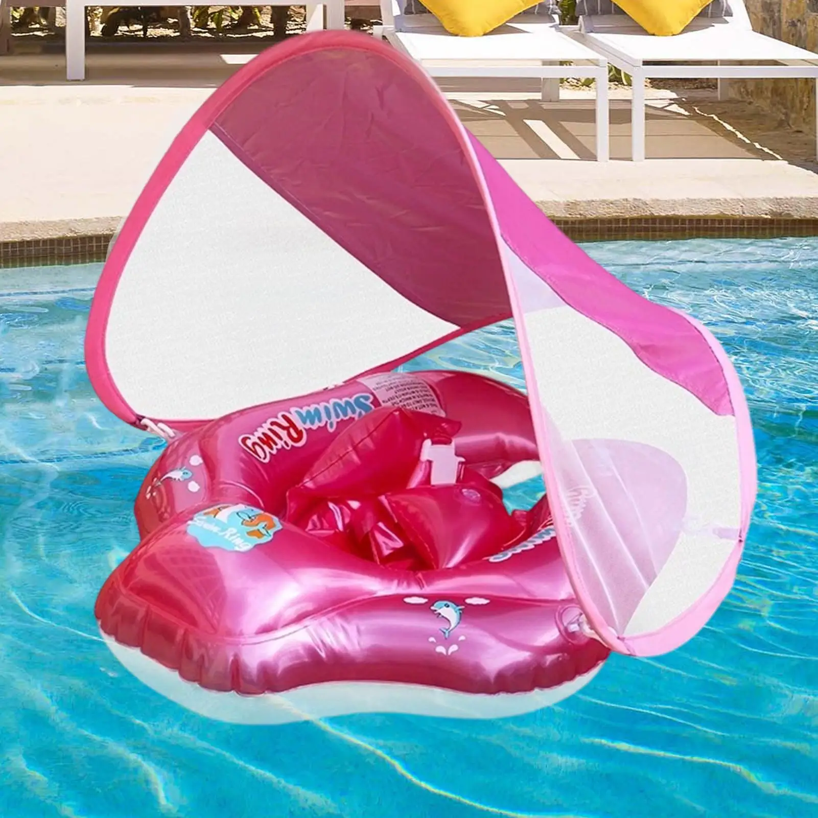 Baby Pool Float Adjustable Safety Seat Safety Seat Inflatable Toy Game Anti Slip For Toddler 3-36 Months Kids Water Beach Girl