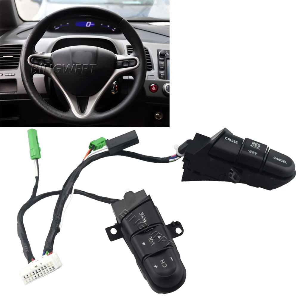 Green Backlight NEW Steering Wheel Audio Control Switch Button 36770-SNA-B12 For Honda Civic 2006 2007 2008 2009 2010 2011