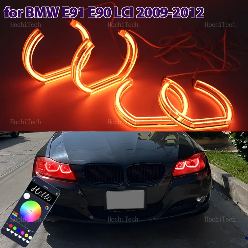 

RGB colorful Angel Eyes Rings Led APP control Headlight DTM DRL for BMW 3 series E90 E91 facelift 2009-2012 Halogen headlight