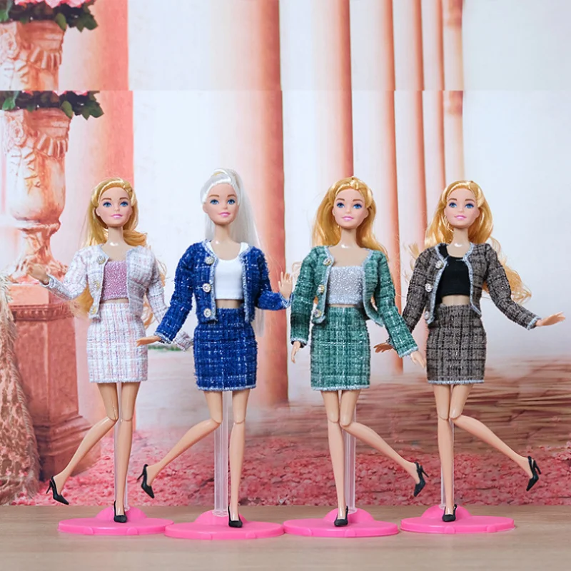 BJD Doll Clothes 30cm 1/6 Scale Tweed Jacket Skirt Set Elegant Socialite Outfit for 11 Inch Girl Doll Dress Up DIY Toys Gifts