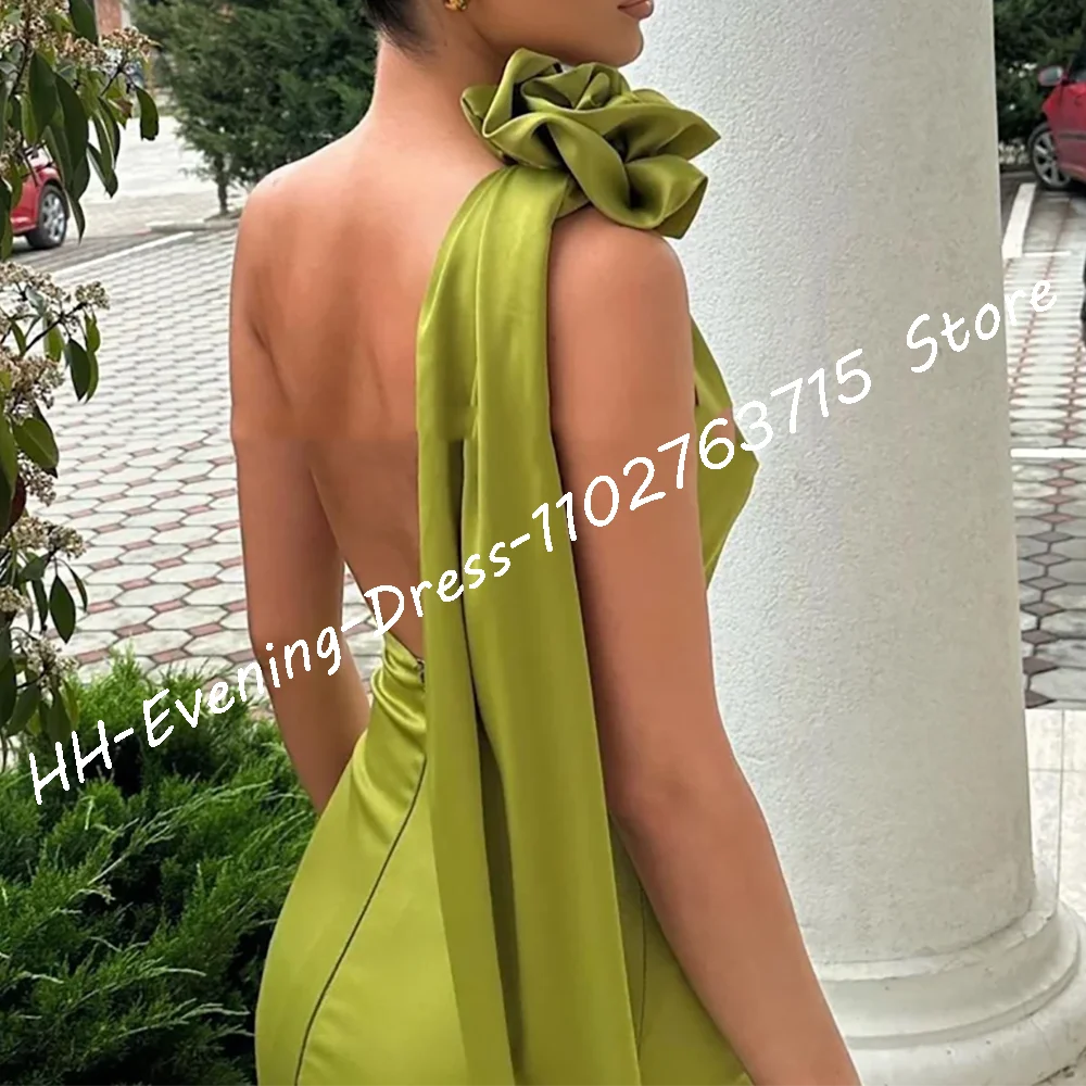 Vestidos de noche formales de sirena con flores y cuello Halter de satén elegante, vestidos de fiesta de cumpleaños personalizados