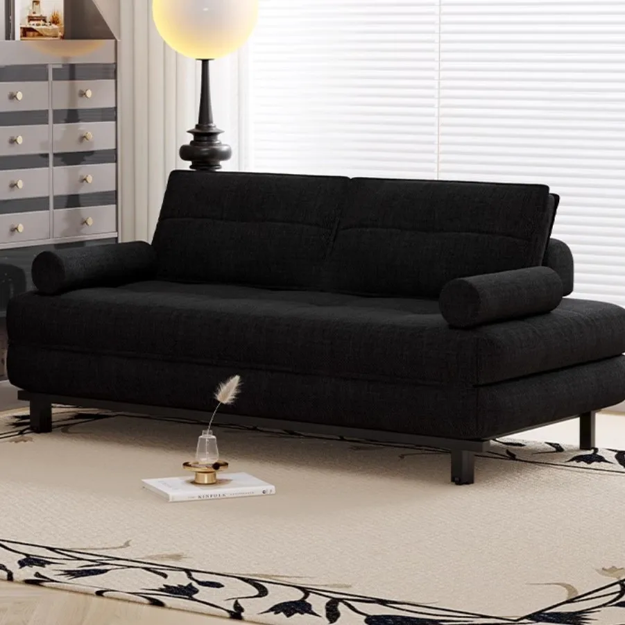

Black, cotton and linen, fabric, single, foldable, sofa bed, one piece.