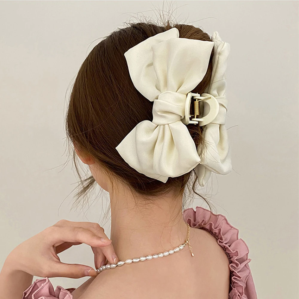 Große Schleife Haarklammern Clip Haarnadel Haifischklaue Haarspangen Solide Schleife Haarspangen für Pferdeschwanz Frauen Haarschmuck Stirnbänder – Detail 6