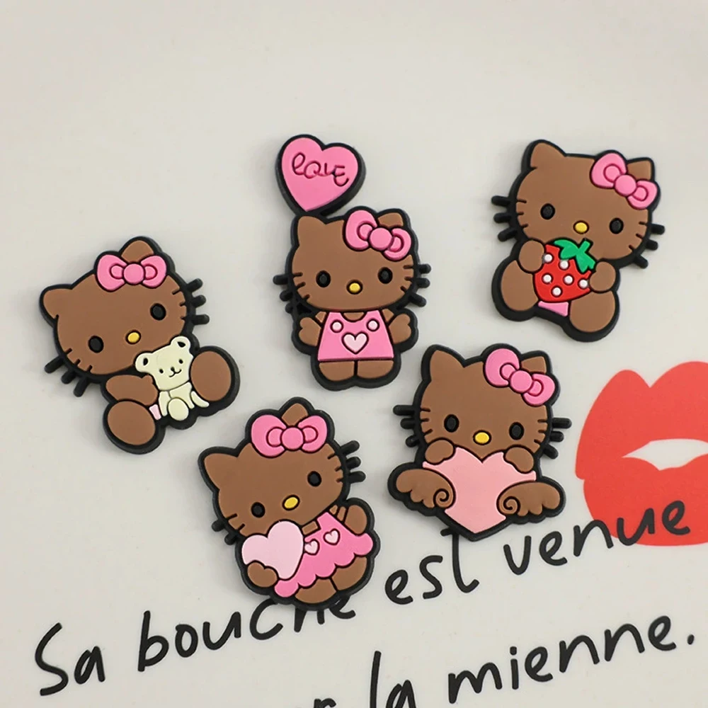 Cute Brown hello kitty 5PCS Shoe Charm Mix Wholesale PVC Decor beach bag Buckle Sandal Shoe Detachable Waterproof To Xmas Gift