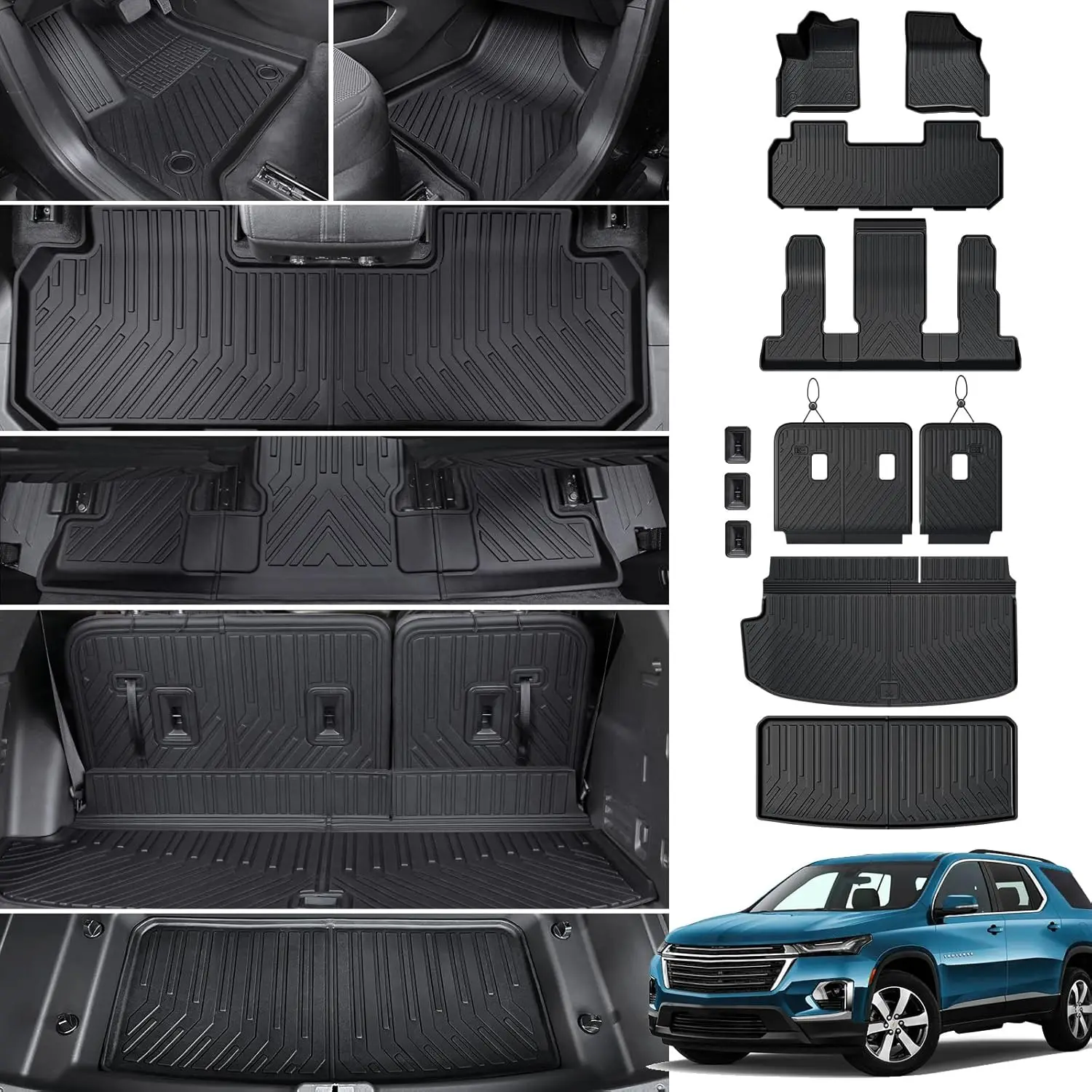 

Всепогодные коврики TPE для багажника Chevrolet Traverse 7-местный 2018-2023, комплект вкладышей в багажник