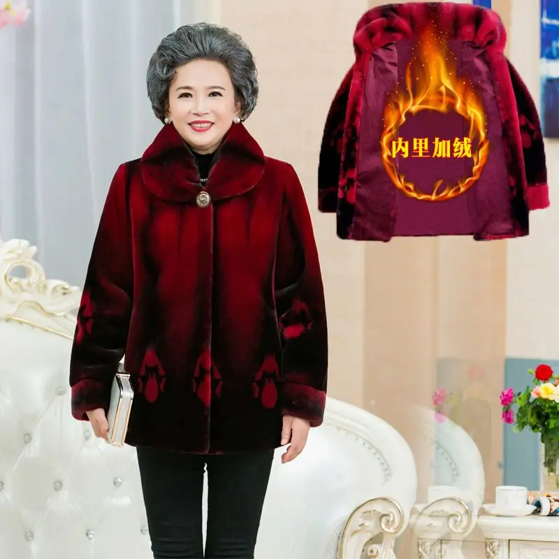 High Quality Grandma Winter Jacket L-6XL Large Size Faux Mink Fur Coats Thicken Cotton Warm Parkas Elderly Women's Fur Overcoat