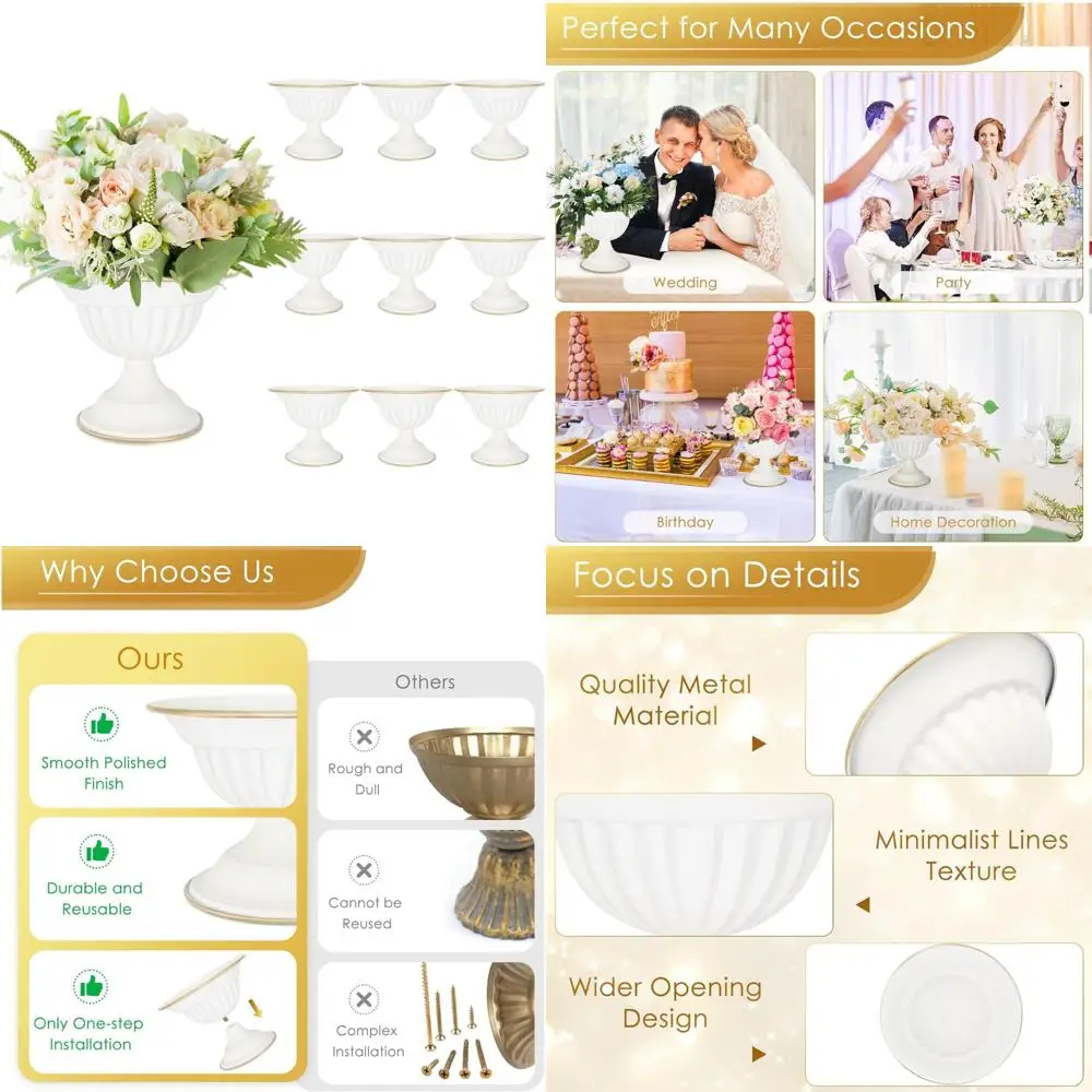 

Маленькая металлическая ваза для урны 5,1 дюйма для свадебных центральных элементов, декор праздничного стола, ваза на пьедестале для домашнего мероприятия