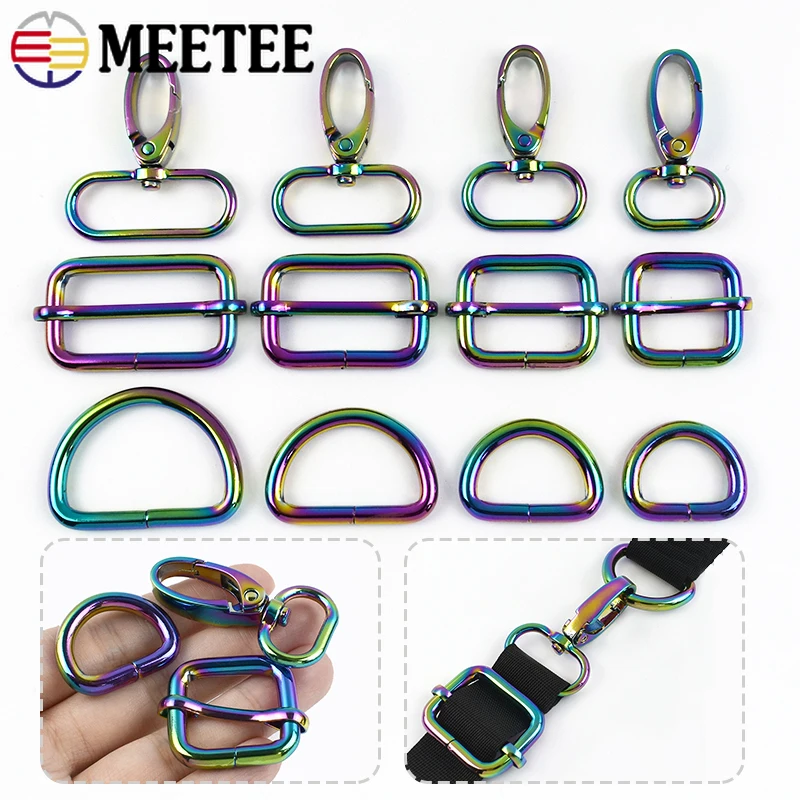 

5/10Pc 20-38mm Metal Bag Strap Buckle Rainbow Swivel Lobster Clasp Tri-Glide Slide D Ring Adjuster Carabiner Pet Collar Handware