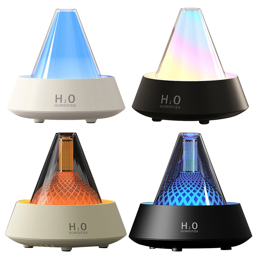 LED Volcano Flame Aromatherapy Diffuser with 7 Color Light Air Fresh Scented Oil Diffusers Humidifier USB Powered for Bedroom