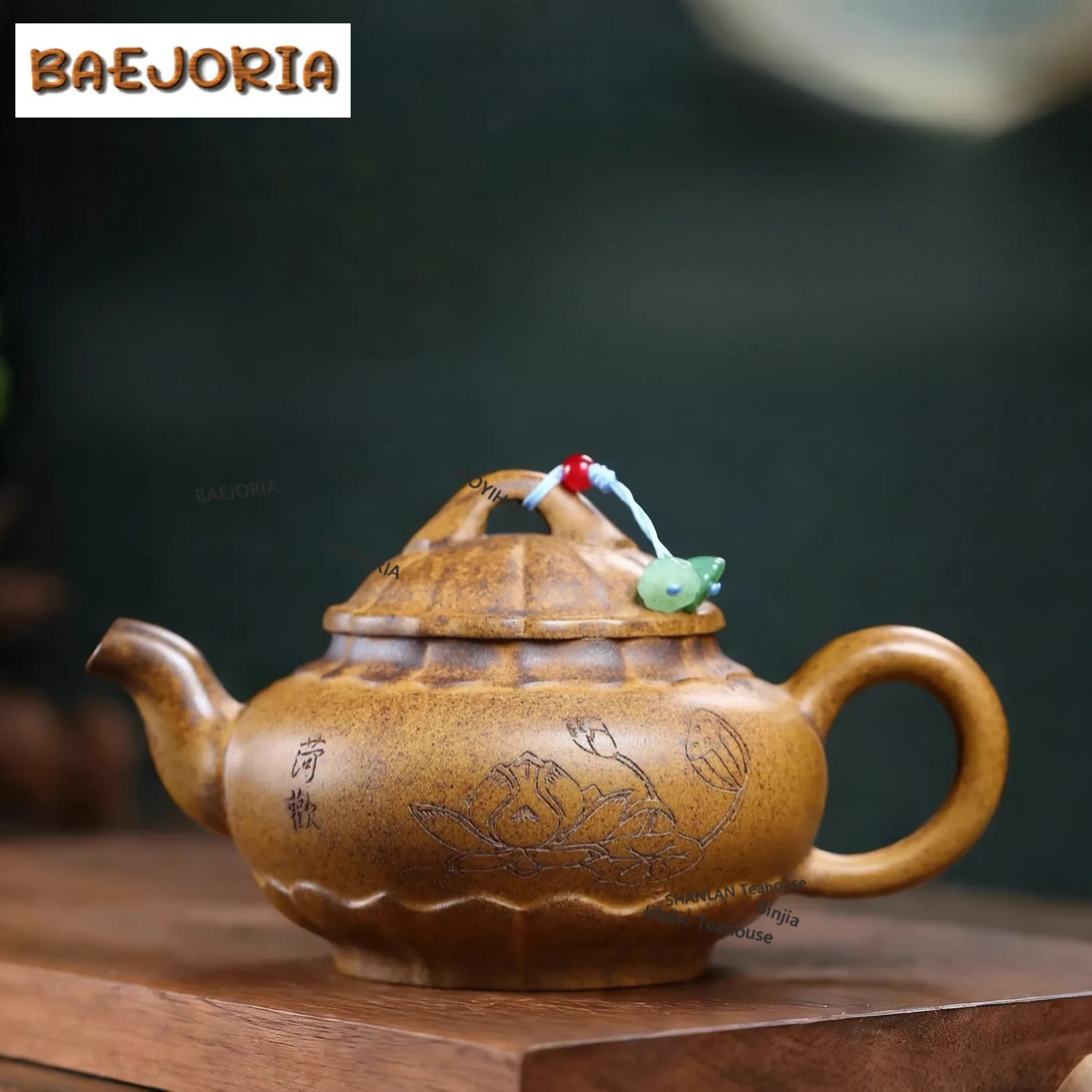 

Чайник из исинской пурпурной глины ручной работы, 320 мл, из необработанной руды, с фильтром, из золотистого песчаного глиняного материала, набор для чая Zisha, подарки