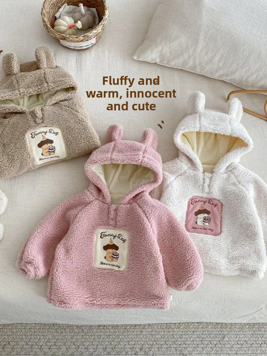 

Korean Sle Thiened Patchwork Hoodie Sweatirt for Girls Cute Baby Winter Clothes Long Sve T-irt Stand Fit ZDY575