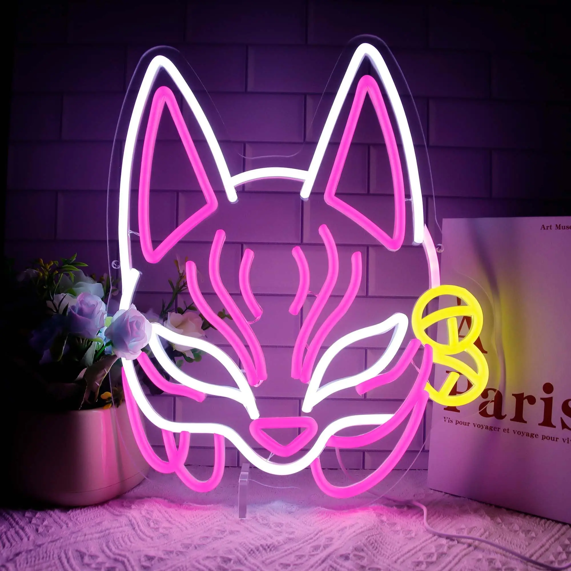 

Japanese Fox Mask Neon Sign Game Room Decor Bedroom Wall Decor Internet Cafe Neon Night Lights Party Bar Club