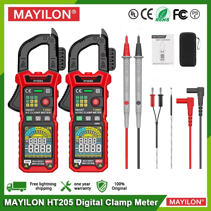 MAYILON HT205A/D Digital Clamp Meter Professional Multimeter Pliers Ammeter Voltmeter Hz Ohm Continuity LIVE NCV Multi Tester