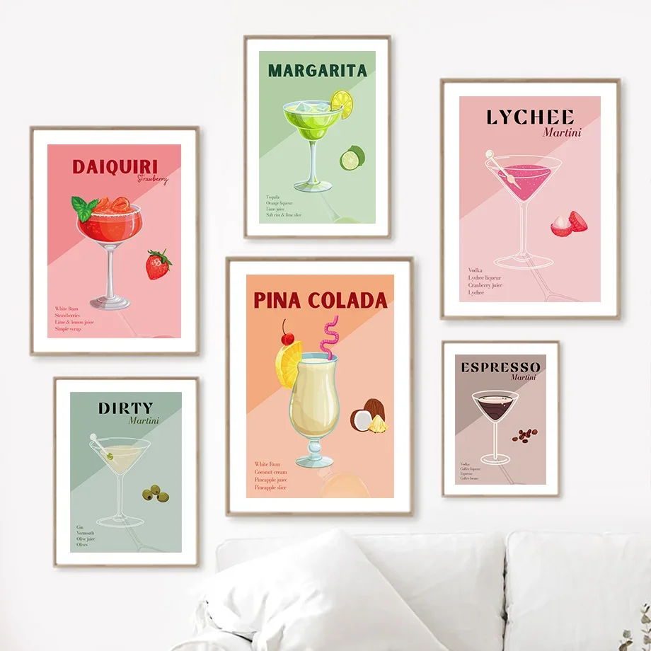 

Retro Cocktail Aperol Spritz Alcohol Tequila Trendy Wall Art Bar Canvas Painting Posters Prints Pictures Housewarming Gift Decor