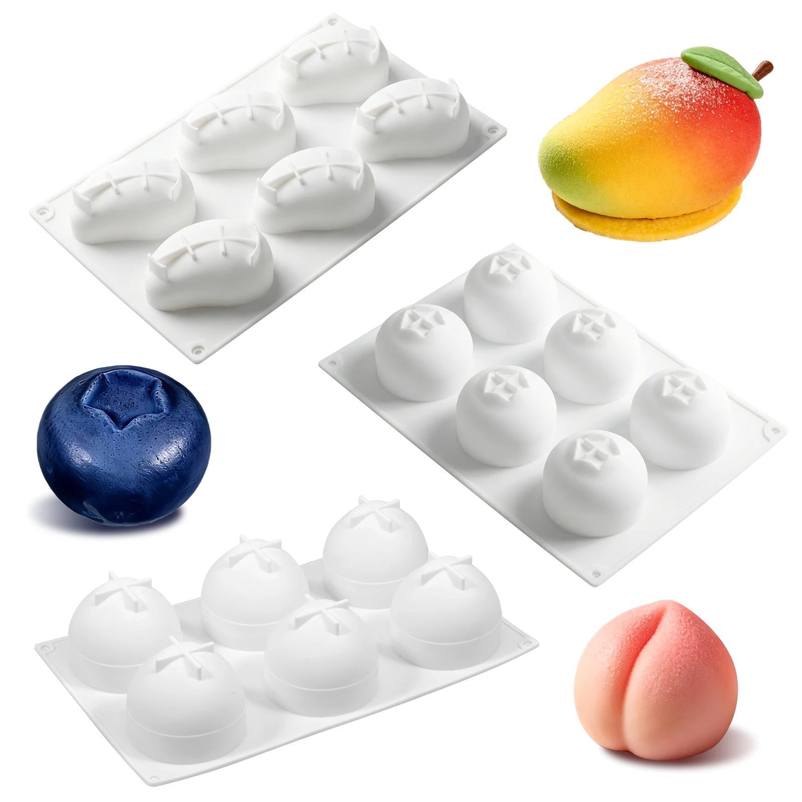 3Pcs Silicone Fruit Shape Mold 6 Cavity Realistic Fruit Baking Mold Easy Release Fruit Dessert Tray for Home Baking Party Treats