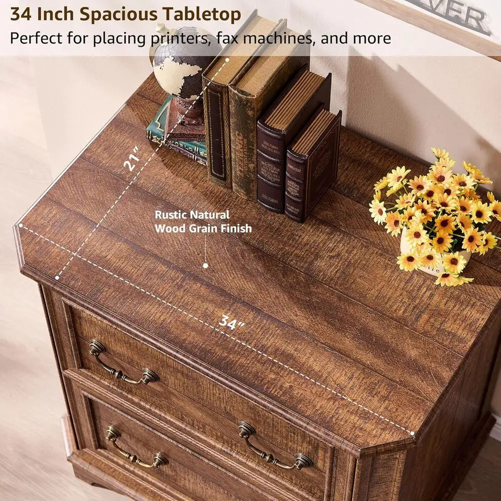 Large 2-Door Wooden Lateral Filing Cabinet with Smooth Rails, Letter/Legal File Storage, Brown Home Office Furniture