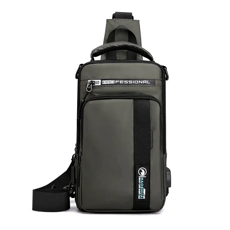 

High Quality Nylon Chest Bags USB Charging Male Cross Body Multi-Layer Men Rucksack Sling Bag One Shoulder Backpack