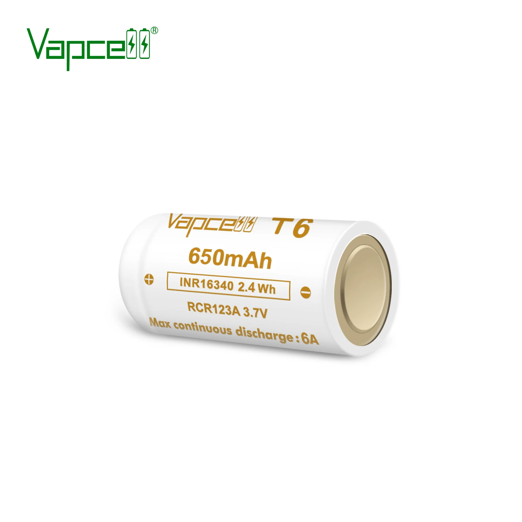1-10 buah baterai Vapcell T6 16340 asli kapasitas 650mAh tombol 6A 3.7V baterai Lithium isi ulang baterai Li-ion