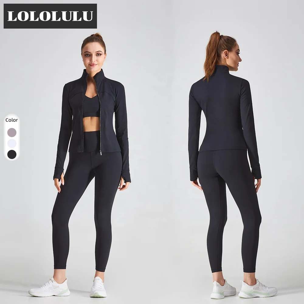

Full Length Zipper 3 Piece Workout Set With Thumb Hole Women Clothing Yoga Gym Outfit