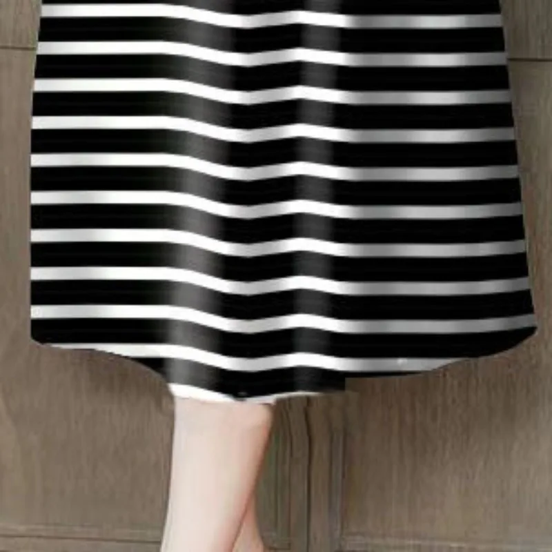 2023 Autumn and Winter Women\'s Pullover Round Neck Patchwork Polka Dot Striped Loose Fashion Casual Elegant Long Sleeve Dress