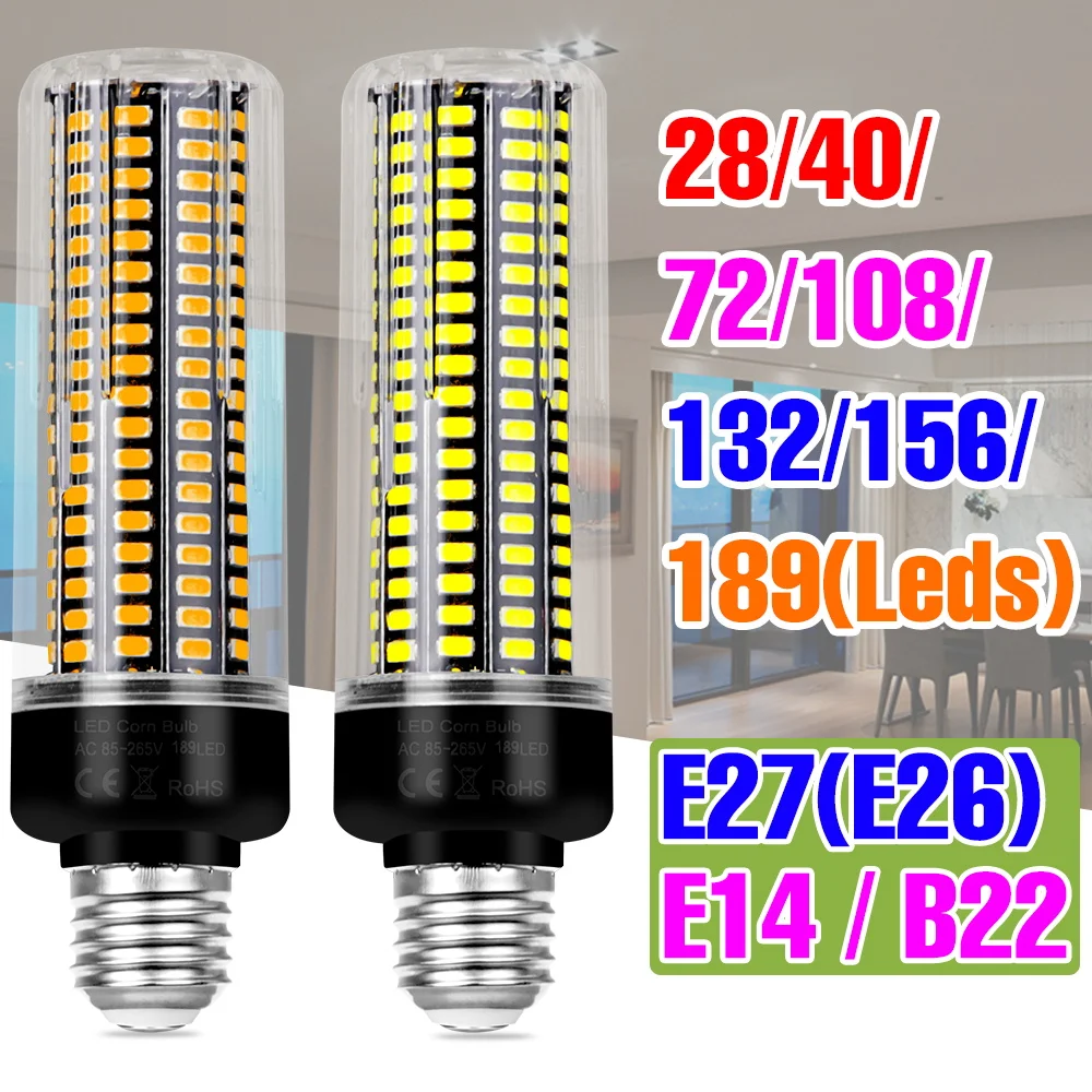 Ampoule LED épis de maïs E27/E26, plafonnier B22, lustre, AC 85-265V, sans scintillement, balcon, maison, salon, blanc froid/chaud