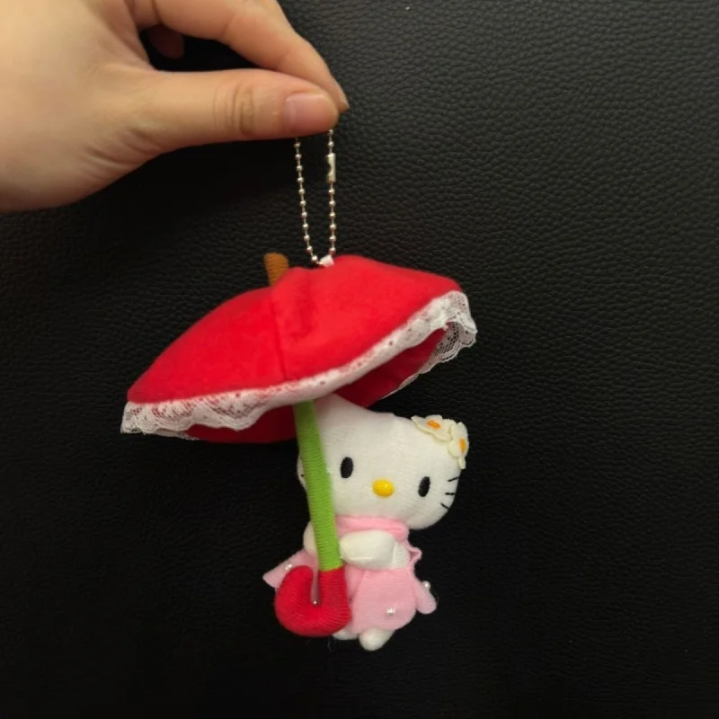 

Cute Sanrio Character Hold A Red Umbrella Hello Kitty Soft Stuffed Doll Keychain Student Canvas Bag Decoration Bag Charm Gift