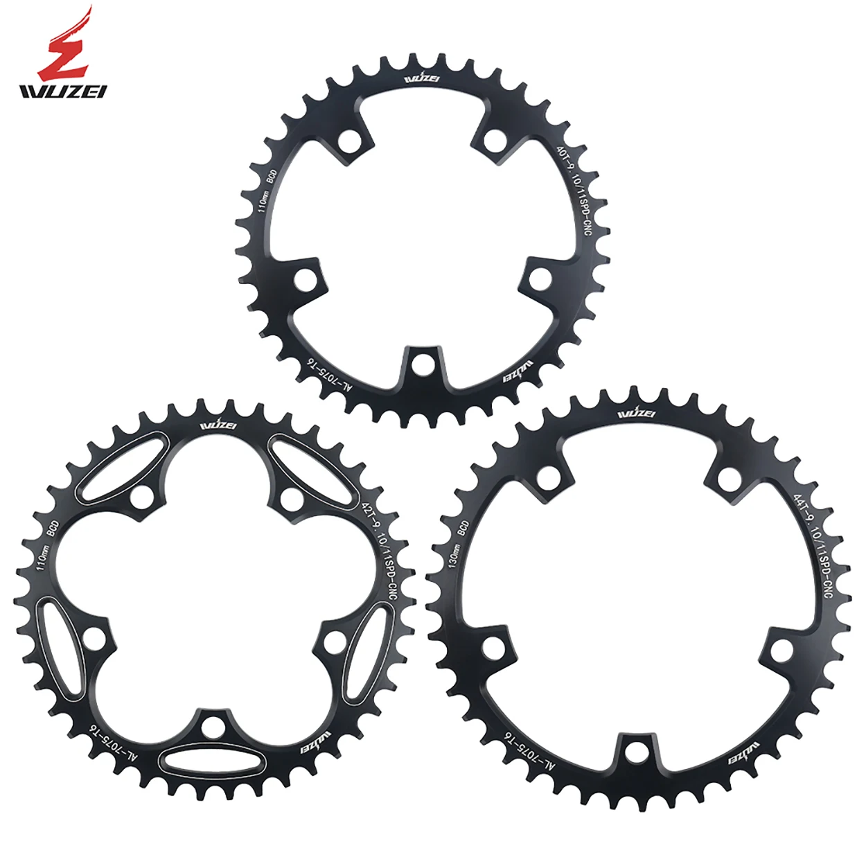 WUZEI 130BCD Chainring Road Bike Sprocket 38T 40T 42T 44T 46T 48T 50T 52T 5 Bolts AL7075 130 BCD Crowns Bicycle Narrow Wide Star