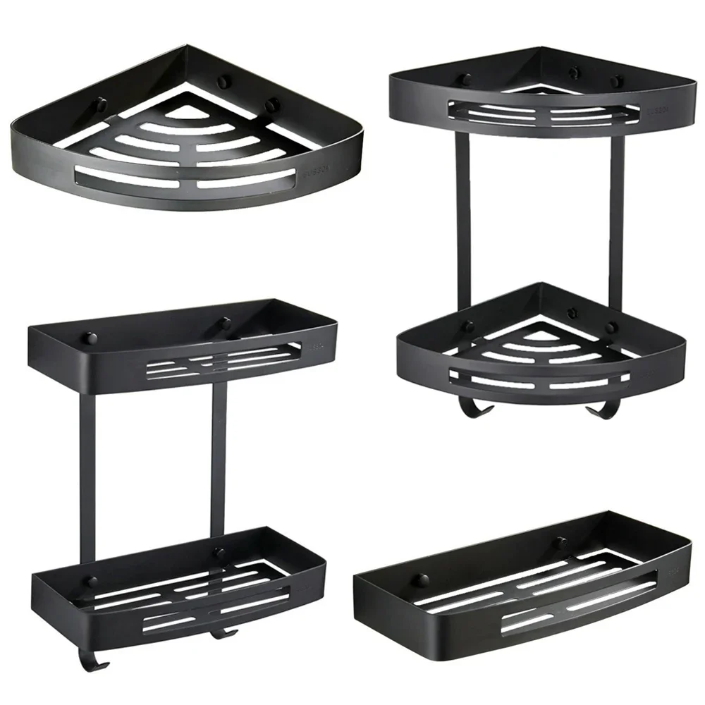 304 stainless steel bathroom hardware accessories black spray paint toilet square shelf corner tripod bathroom shelf