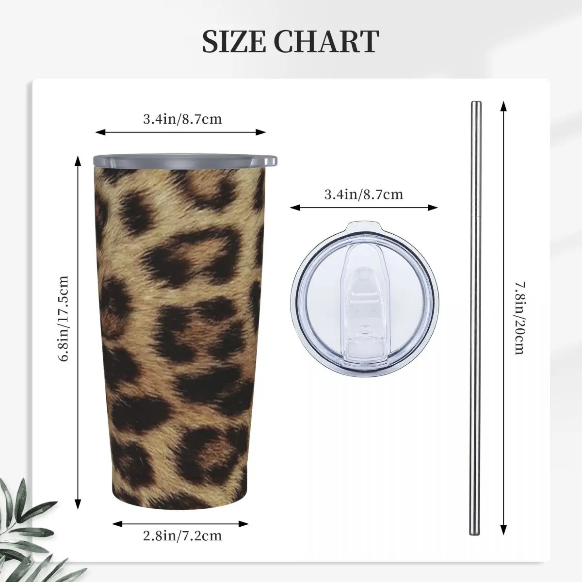 Leopard Cheetah Fur Hide Animal Fur Pattern Stainless Steel Tumbler Vacuum Insulated Mug Thermal Cold Cup Straws With Lid 20oz