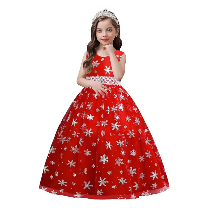 Christmas Snowflake Costume For Teen Girl Lace Dress Festive Child Up Print Party Princess Tunic Kid Frock Clothes