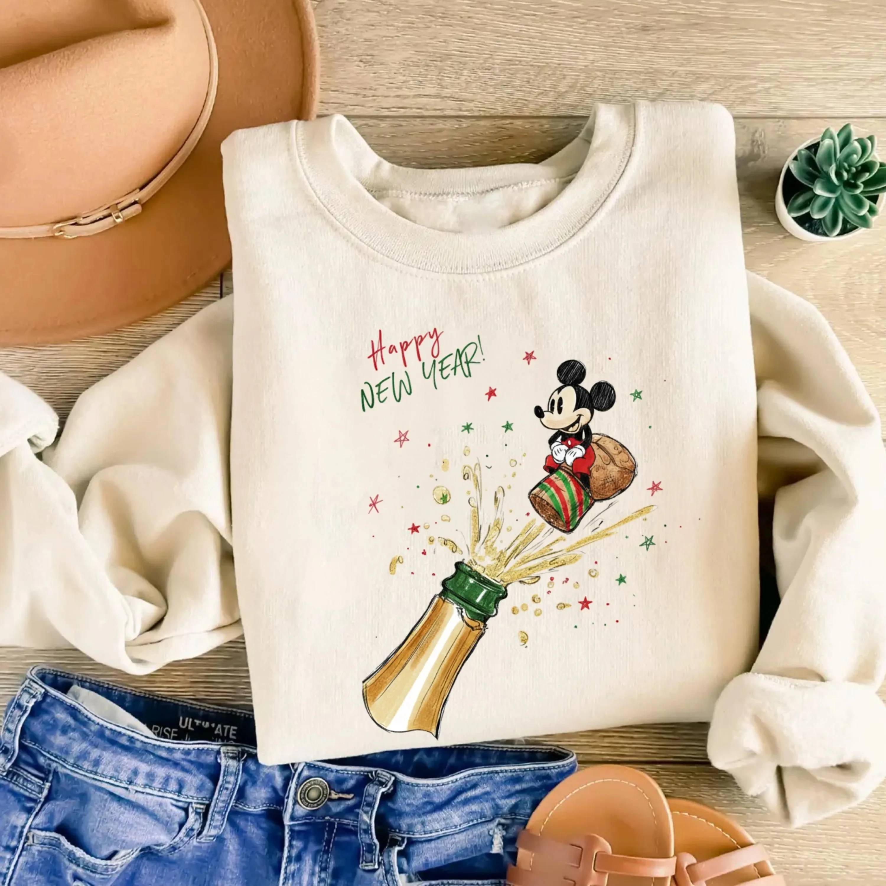 Sweat-shirt de noël rétro Mickey et ses amis, chemise de noël Disney, bonne année