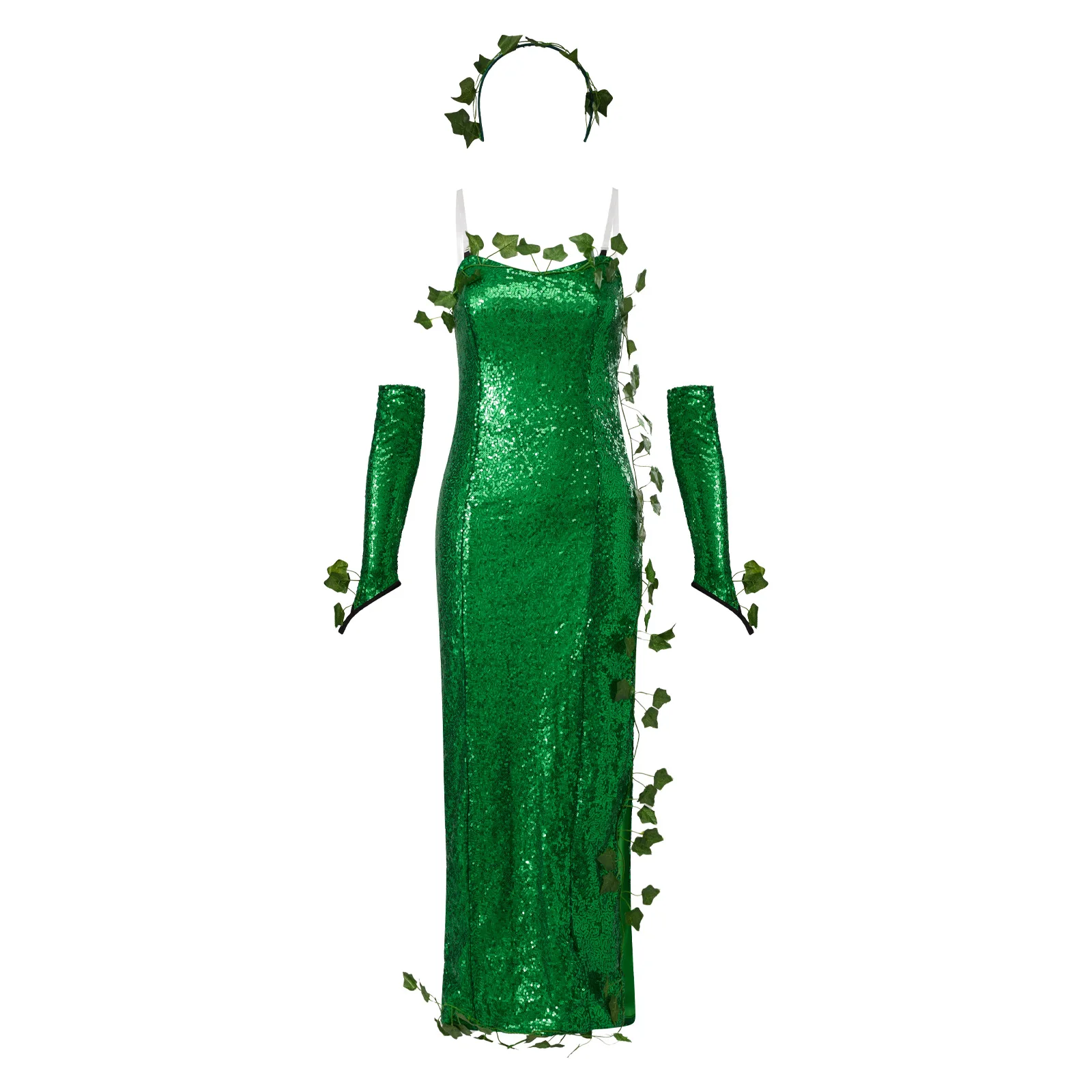 Women's Sexy Halloween Costume Deluxe Green Sequin Ivy Maxi Dress 3 Piece  Poisonous Villain Cosplay Costume Set - AliExpress 200000532