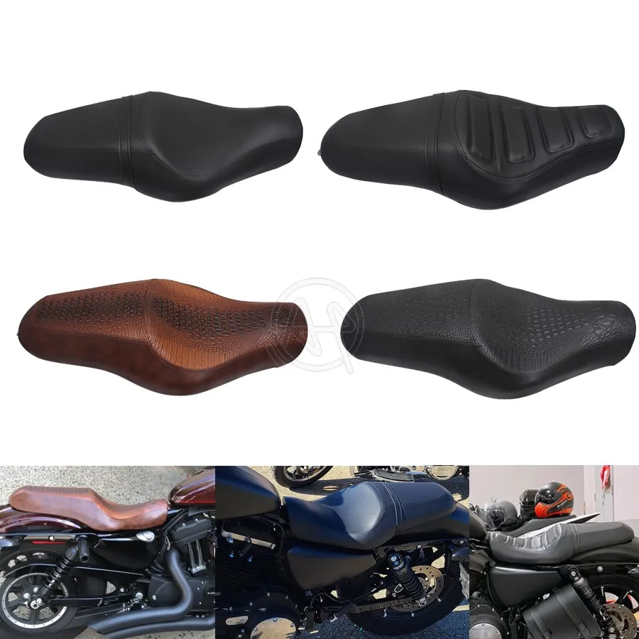 Motorcycle Driver Rear Passenger Leather Two Up Seat For Harley Sportster XL 883 1200 48 4 Styles