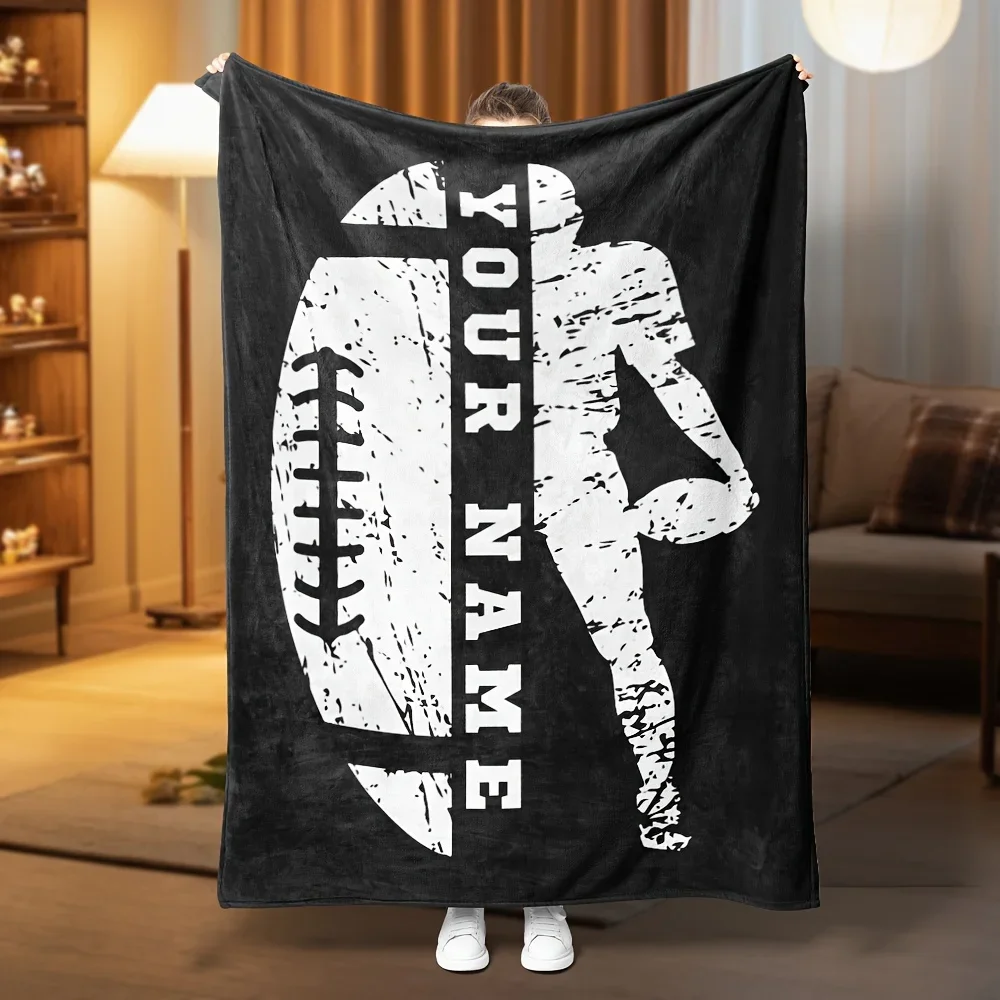

Custom Football Blanket Personalized Player Flannel Throw Soft Comfortable Lightweight Blanket for Fans