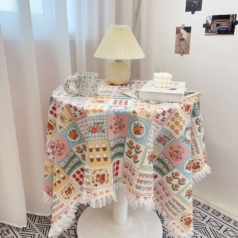New Girl Heart Lace Side Tablecloth Floral Multi Functional Round Table Mat Cartoon 140*200CM Decorative Fabric Home Decoration