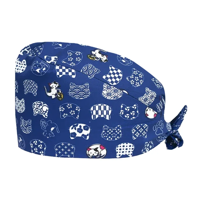 Cartoon doctor's operating room pattern Printing Care cap Lab scrubbing Pet Hospital Surgical cap New unisex dentist