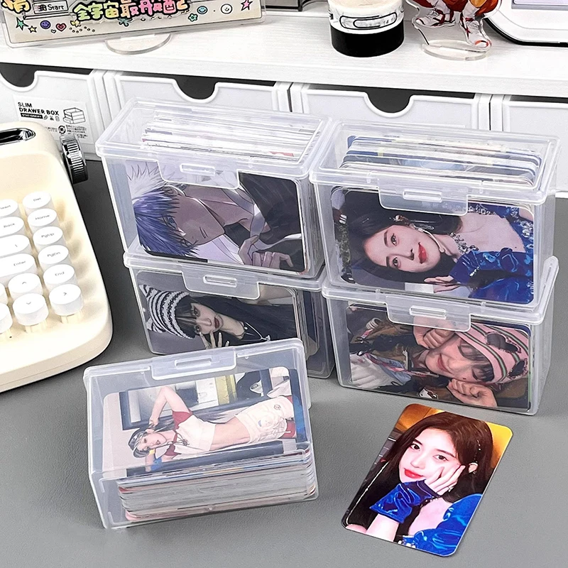 New Transparent Plastic Storage Box Photocards Small Card Storage Box Desk Organizer Box Classification Box Stationery