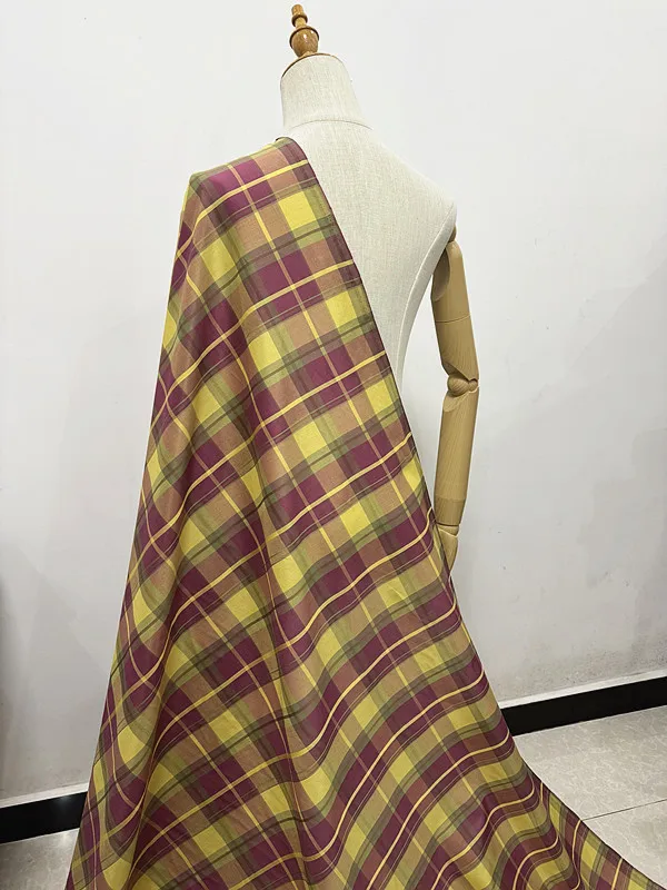 

3 Meter Multi-Color Plaid Wide Silk Cotton Fabric W-140cm 60% Mulberry Silk + 40% cotton
