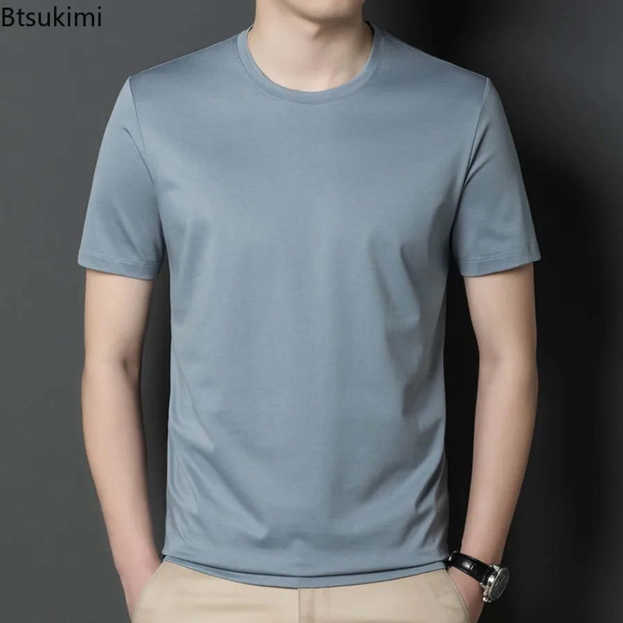 

Summer Men's Mulberry Silk and Cotton Luxury Short Sleeve T-shirt Fashion Solid O-neck Casual Simple Tops New Men Versatile Tees