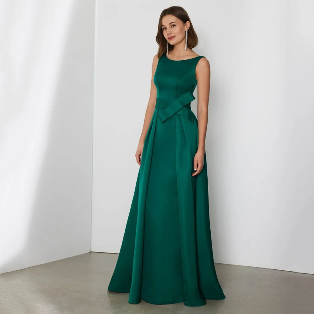 

Customized Yipeisha Simple O-neck Satin Gree nEvening Dresses Deep V Backless A-line Sleeveless Floor Length Formal Pageant Gown