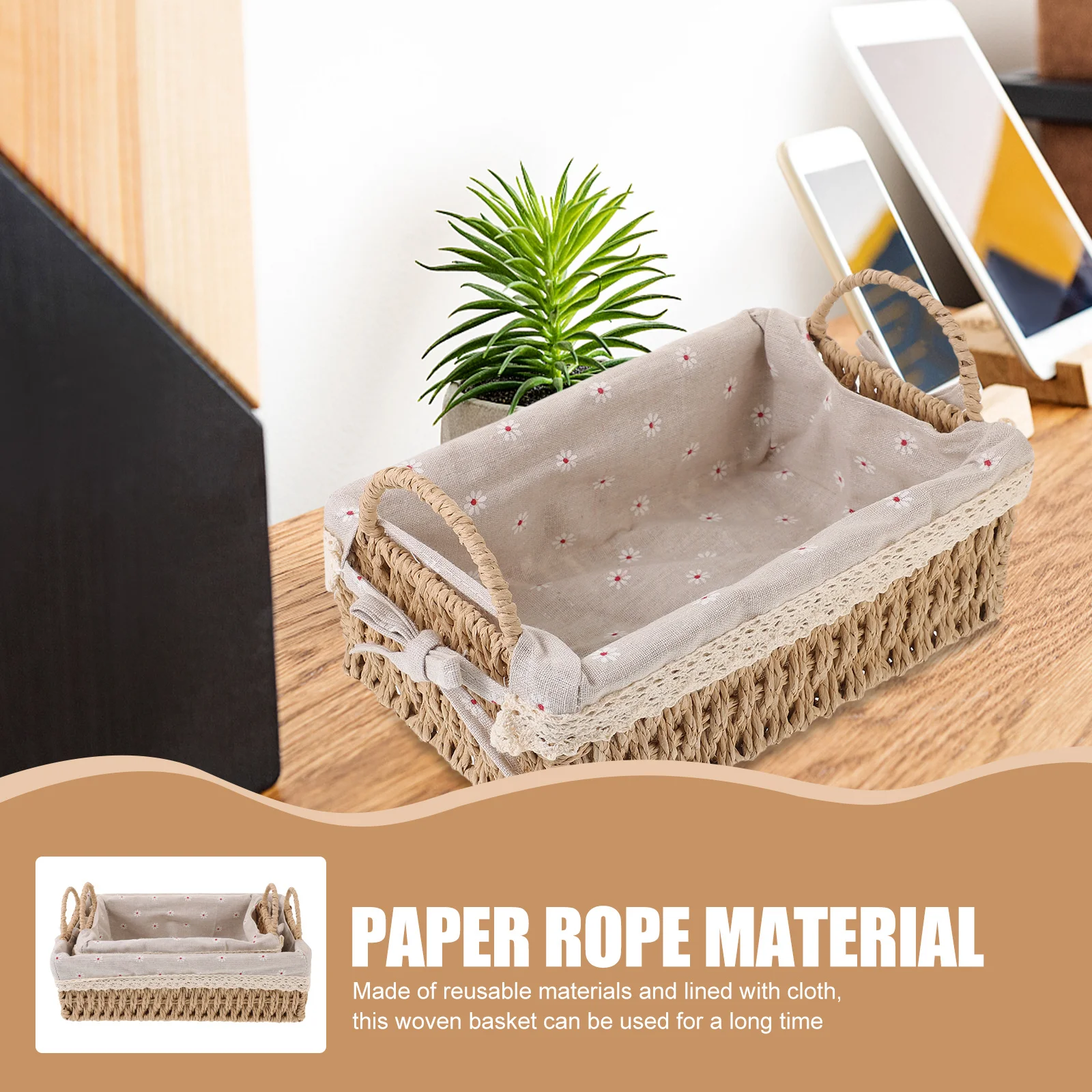 

1 Set Desktop Woven Storage Basket Liner Home Organization Multipurpose Sundry Holder Household Organizer Decorative