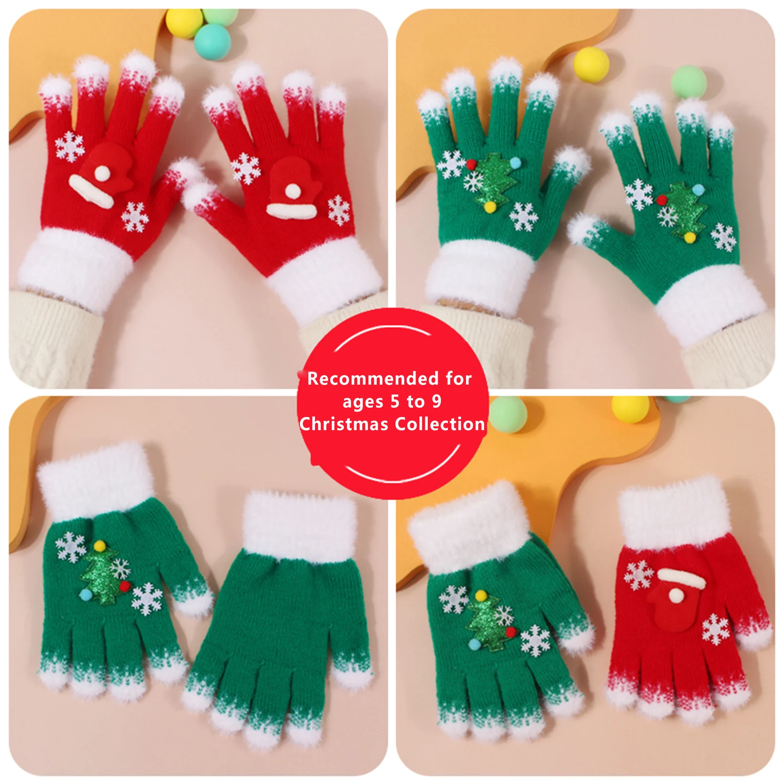 

Рождественские детские вязаные перчатки с декором в виде снежинок, толстые милые зимние теплые перчатки, праздничный подарок