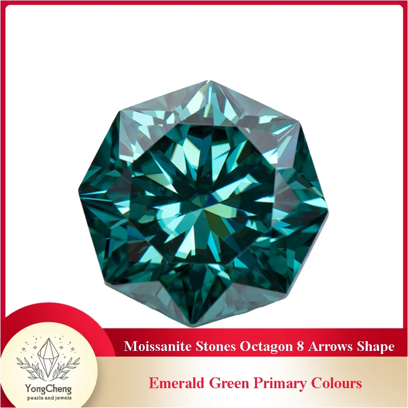 

Moissanite Stones Octagon 8 Arrows Shape Emerald Green Primary Colours Lab Grown Gemstones for Jewelry Pendant Rings Making