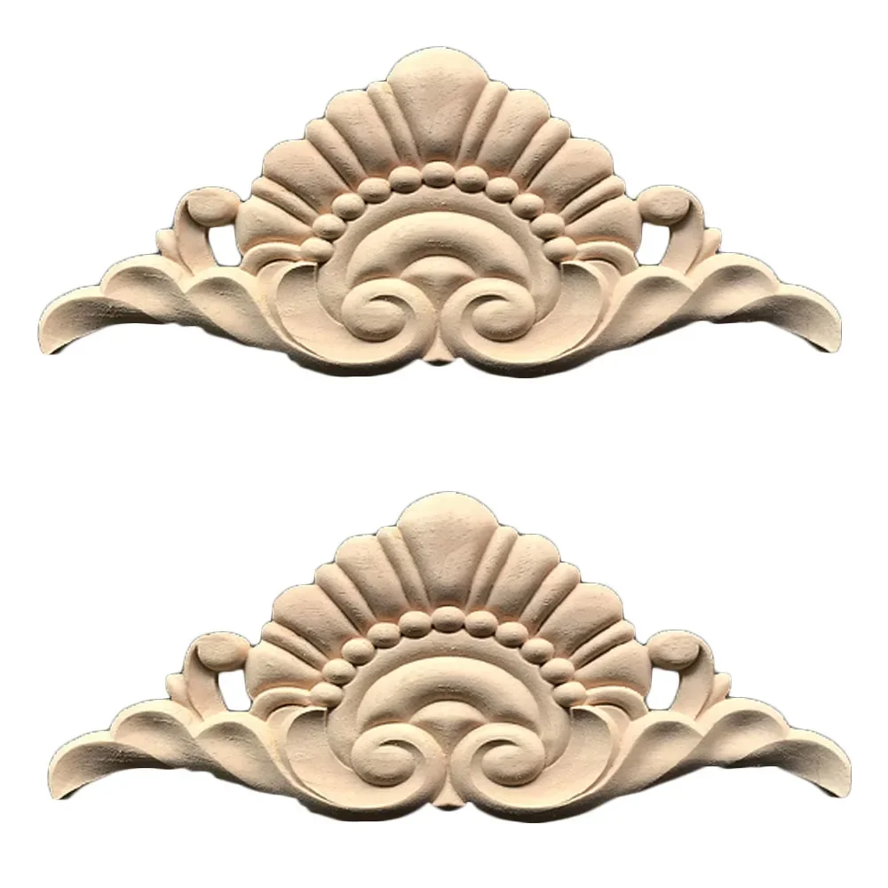 2pcs Wood Carved Applique Onlay for Furniture Decor Flower Decal Unpainted Door Cabinet Home Corner Frame Decoratio Accessories