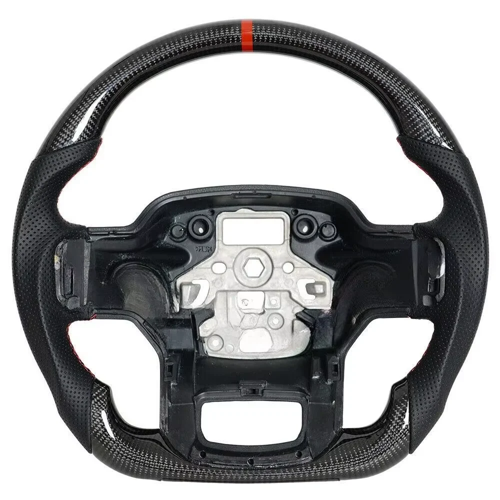 D-Type Racing Design Real Carbon Fiber Car Steering Wheel Red Position Line Fit For Ford F150 2021-2024 No Paddle Hole Version
