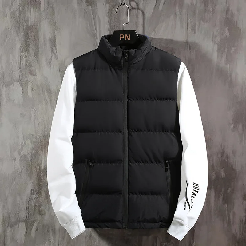 2025 New Vest Men's Winter Stand Collar Trendy Vest Waistcoat Solid Color Men's Thickened Jacket Warm Sleeveless Cotton Gown